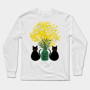 Black Cat and Yellow Flower Long Sleeve T-Shirt